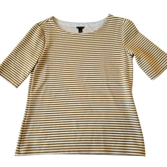 Ann Taylor Women's Structured Gold White Stripe Short Sleeve T-Shirt Medium - Picture 4 of 11